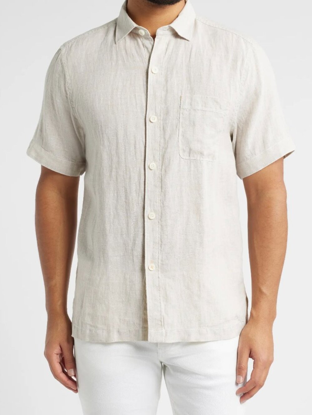 Tasso Elba Men's Short Sleeve Buttons Shirt Cream Size Small 100% Luxury Linen